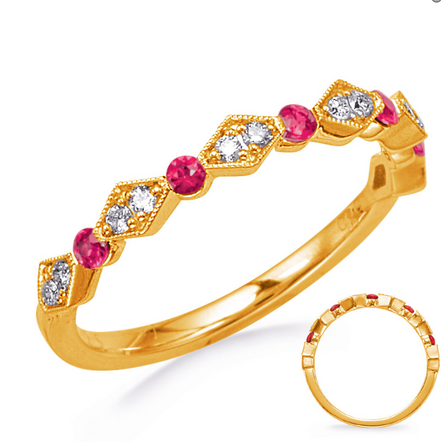 14K Yellow Gold Ruby And Diamond Band
