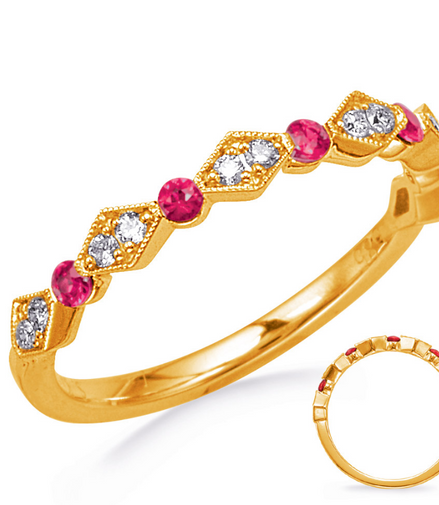 14K Yellow Gold Ruby And Diamond Band