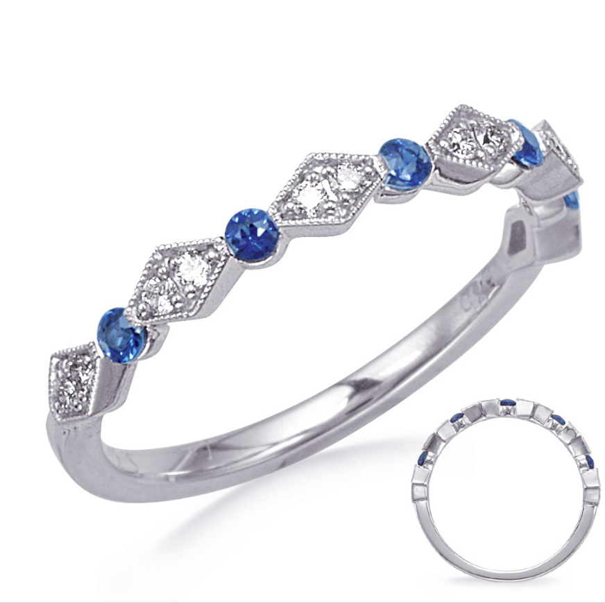 14K White Gold Sapphire And Diamond Band