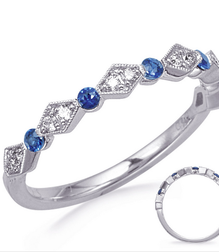 14K White Gold Sapphire And Diamond Band