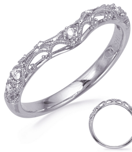 14K White Gold And Diamond Curved Web Miligrained Wedding Band