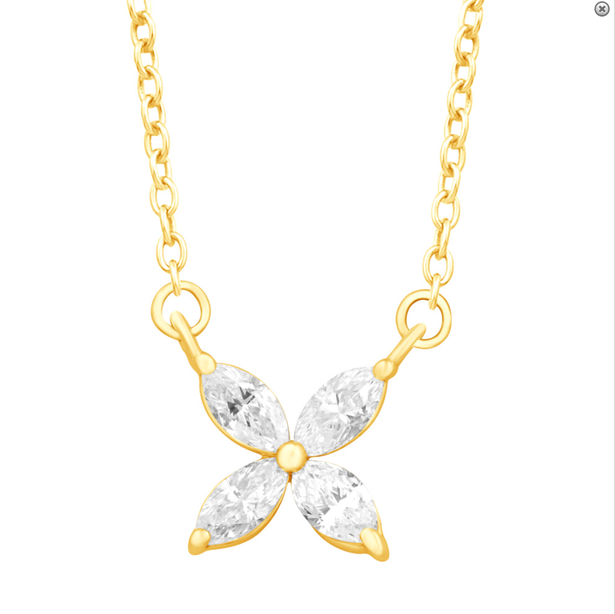 14K Yellow Gold And Diamond Flower Shaped Fashion Pendant Necklace