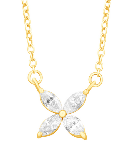 14K Yellow Gold And Diamond Flower Shaped Fashion Pendant Necklace