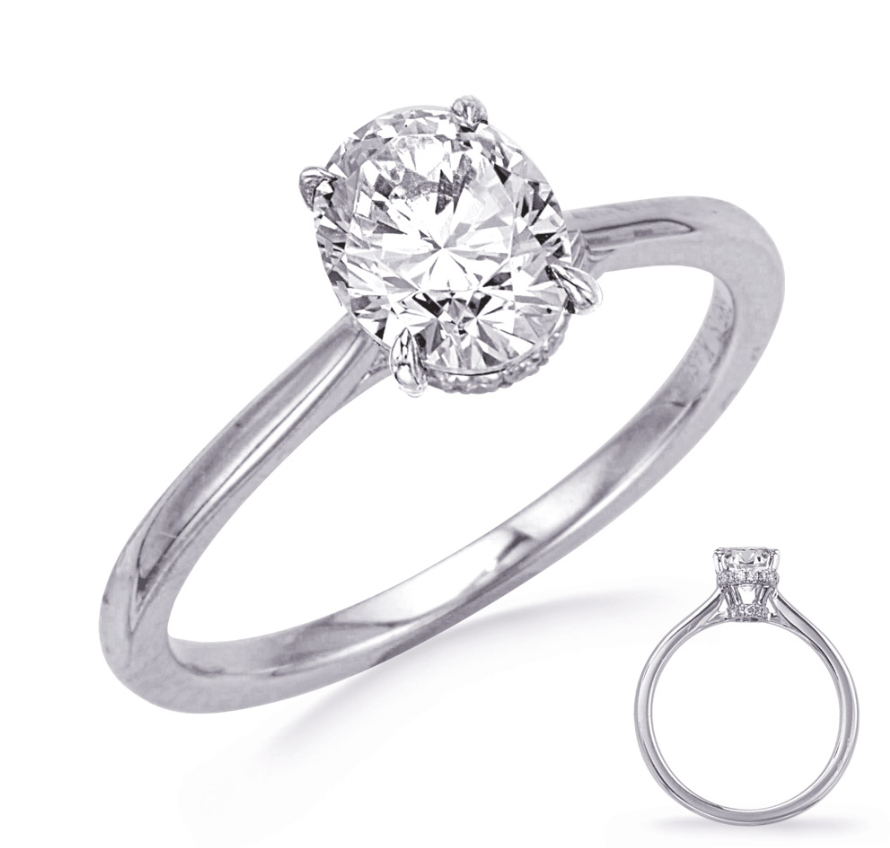 14K White Gold 0.13 CTW Diamond With Hidden Halo Semi-Mount Engagement Ring