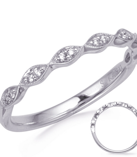 14K White Gold And 0.07 CTW Pave' Diamond Marquise Shaped Wedding Band
