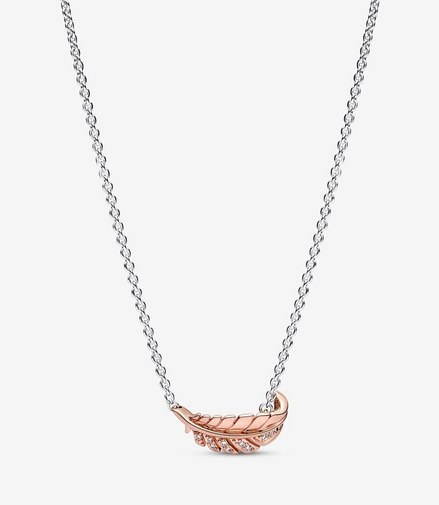 Pandora Moments Two-Tone Floating Curved Feather Collier Necklace 45 cm