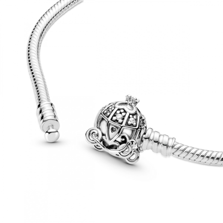 Disney Cinderella Pumpkin Coach Clasp Pandora Moments Bracelet Size 19