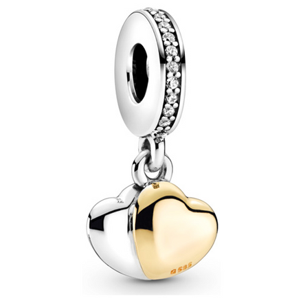 Two-Tone Double Heart Dangle Charm