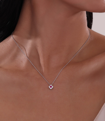 Lafonn 0.43 CTW Simulated Diamond And Ruby Halo Necklace