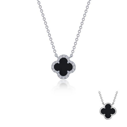 Lafonn 0.49 CTW Simulated Diamond And Black Onyx Halo Necklace