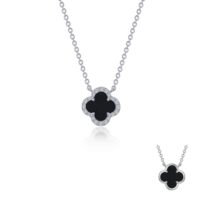 Lafonn 0.49 CTW Simulated Diamond And Black Onyx Halo Necklace