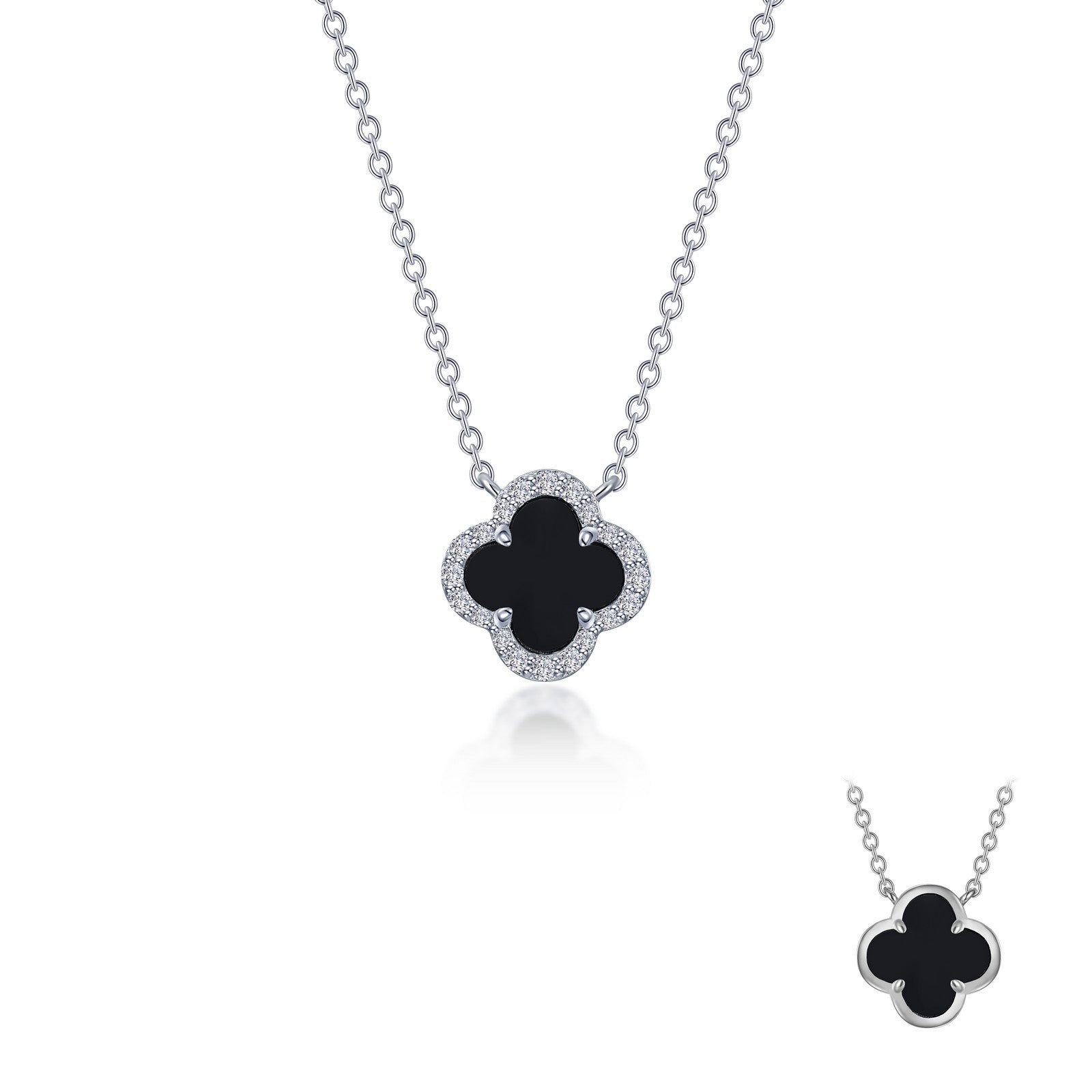 Lafonn 0.49 CTW Simulated Diamond And Black Onyx Halo Necklace