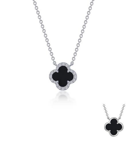 Lafonn 0.49 CTW Simulated Diamond And Black Onyx Halo Necklace