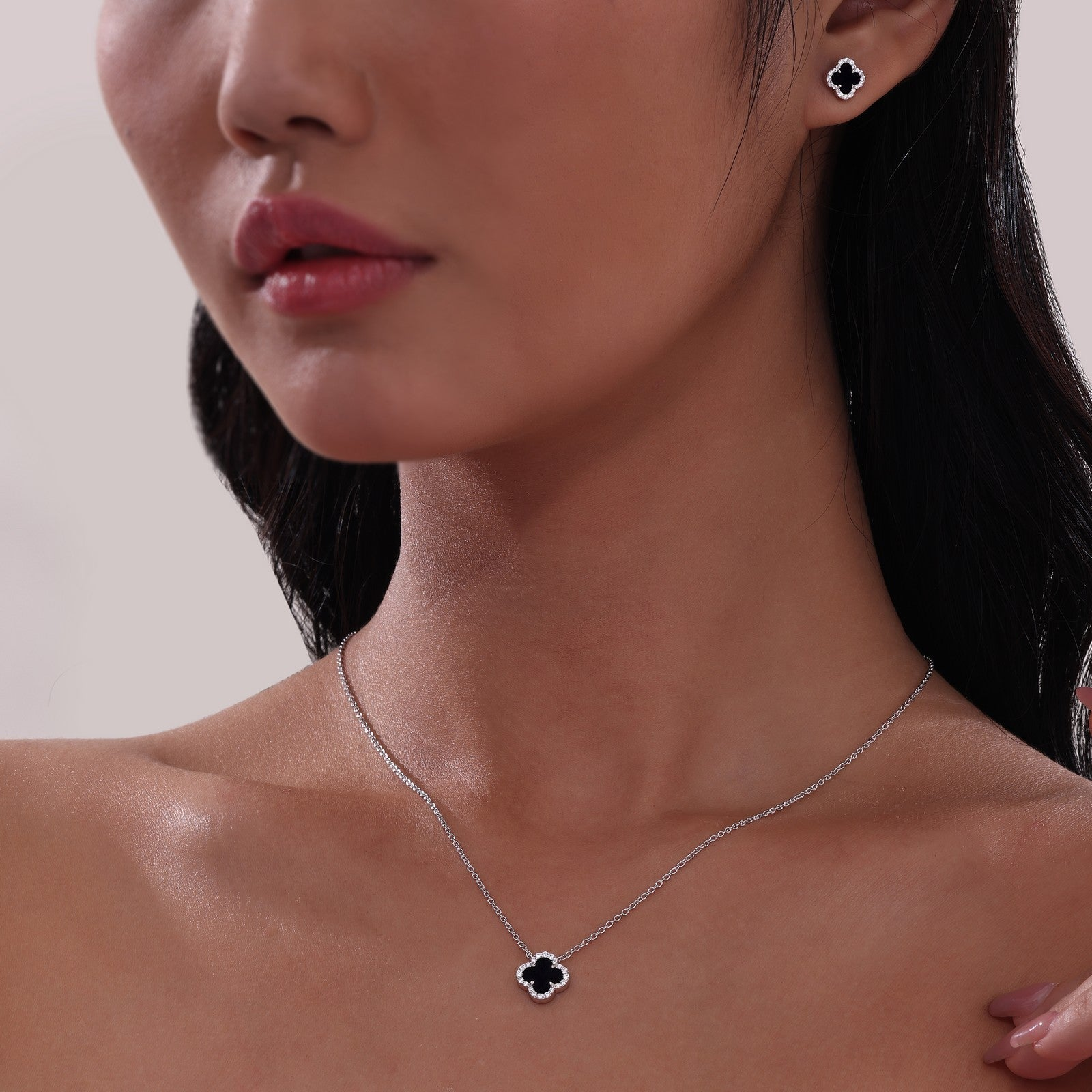 Lafonn 0.49 CTW Simulated Diamond And Black Onyx Halo Necklace