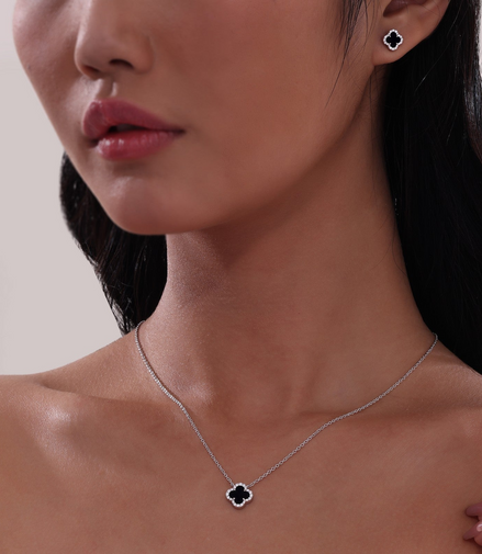 Lafonn 0.49 CTW Simulated Diamond And Black Onyx Halo Necklace