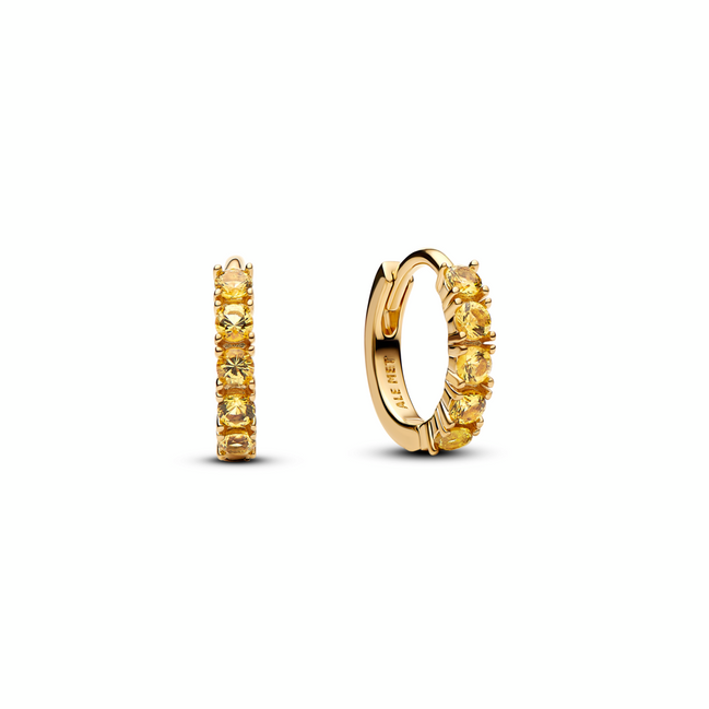 Pandora 14K Yellow Gold And Yellow Crystal Huggie Hoop Earrings