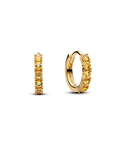 Pandora 14K Yellow Gold And Yellow Crystal Huggie Hoop Earrings