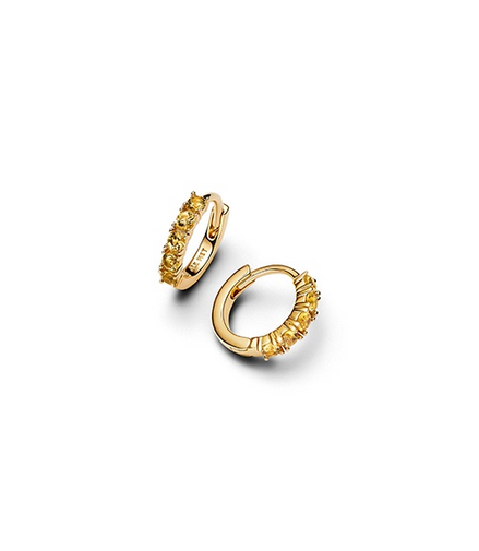 Pandora 14K Yellow Gold And Yellow Crystal Huggie Hoop Earrings