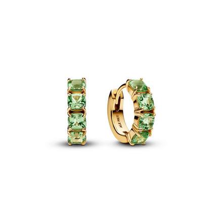Pandora 14K Yellow Gold And Green Crystal Huggie Hoop Earrings