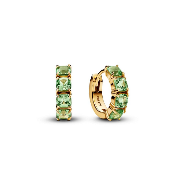 Pandora 14K Yellow Gold And Green Crystal Huggie Hoop Earrings