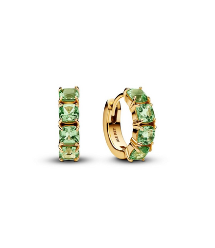 Pandora 14K Yellow Gold And Green Crystal Huggie Hoop Earrings