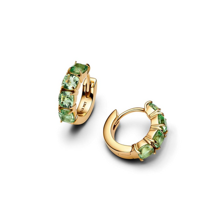 Pandora 14K Yellow Gold And Green Crystal Huggie Hoop Earrings