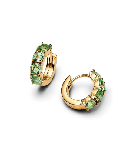 Pandora 14K Yellow Gold And Green Crystal Huggie Hoop Earrings