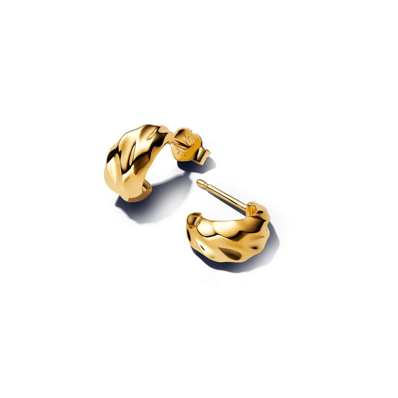 Pandora Essence 14K Gold Plated Rippled Open Hoop Earrings