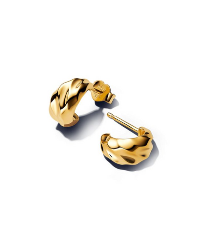 Pandora Essence 14K Gold Plated Rippled Open Hoop Earrings