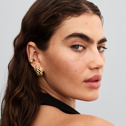 Pandora Essence 14K Gold Plated Rippled Open Hoop Earrings