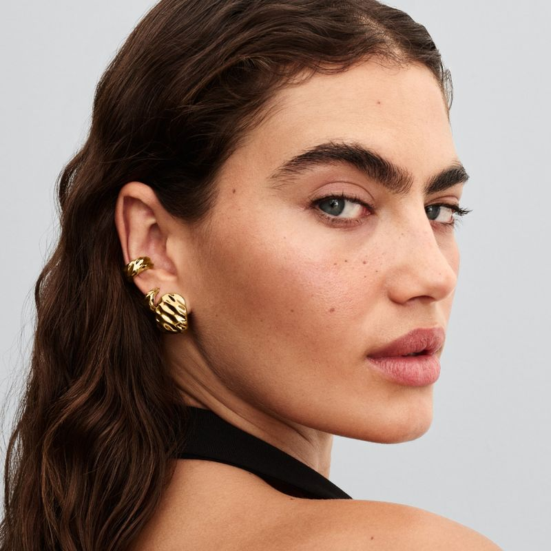 Pandora Essence 14K Gold Plated Rippled Open Hoop Earrings