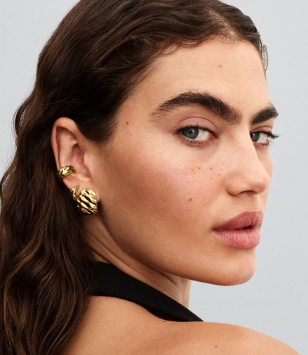 Pandora Essence 14K Gold Plated Rippled Open Hoop Earrings