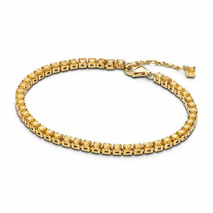 Pandora Timeless 14K Gold-Plated Sparkling Yellow Tennis Bracelet Size 18