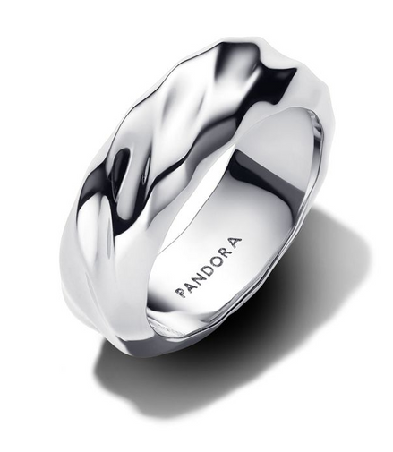Pandora Rippled Wide Band Sterling Silver Ring Size 7.5