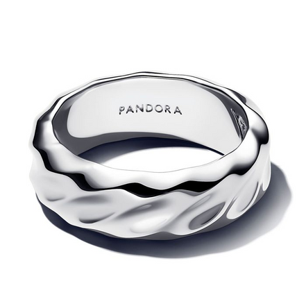 Pandora Rippled Wide Band Sterling Silver Ring Size 7.5