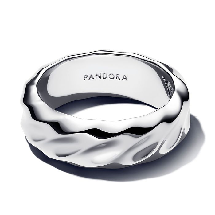 Pandora Rippled Wide Band Sterling Silver Ring Size 7.5