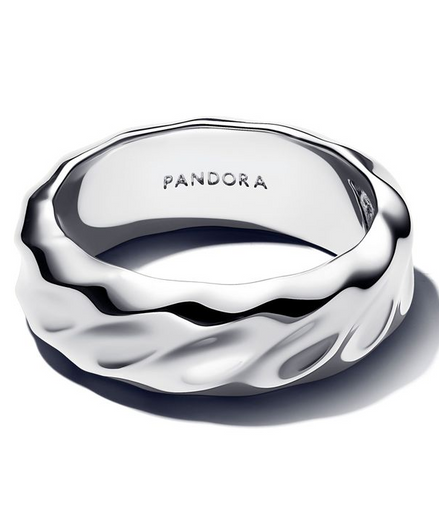 Pandora Rippled Wide Band Sterling Silver Ring Size 7.5