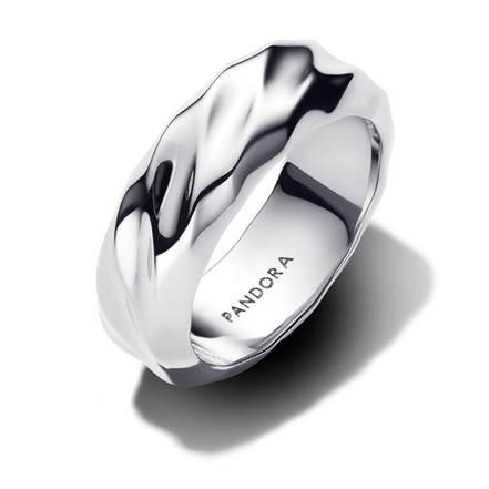 Pandora Rippled Wide Band Sterling Silver Ring Size 7