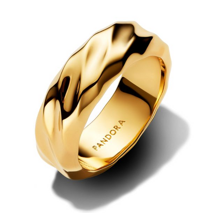 Pandora Essence Rippled Wide Band Gold-Plated Ring Size 7.5