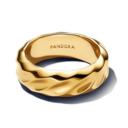 Pandora Essence Rippled Wide Band Gold-Plated Ring Size 7.5