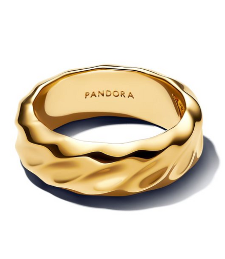 Pandora Essence Rippled Wide Band Gold-Plated Ring Size 7.5