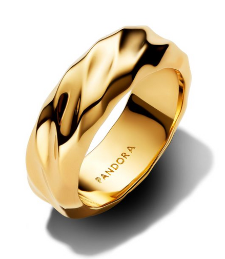 Pandora Essence Rippled Wide Band Gold-Plated Ring Size 7