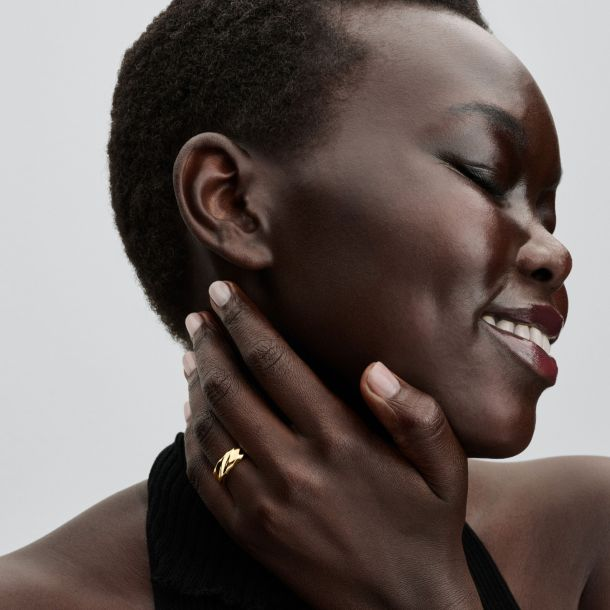 Pandora Essence Rippled Wide Band Gold-Plated Ring Size 7