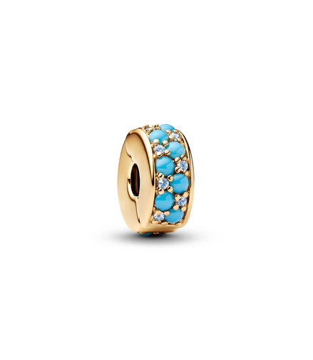 Pandora Moments 14K  Gold Plated Aqua Blue Clip Charm