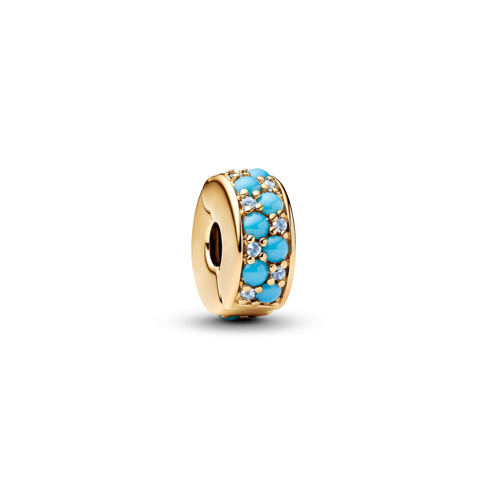Pandora Moments 14K  Gold Plated Aqua Blue Clip Charm