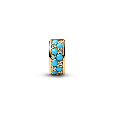 Pandora Moments 14K  Gold Plated Aqua Blue Clip Charm