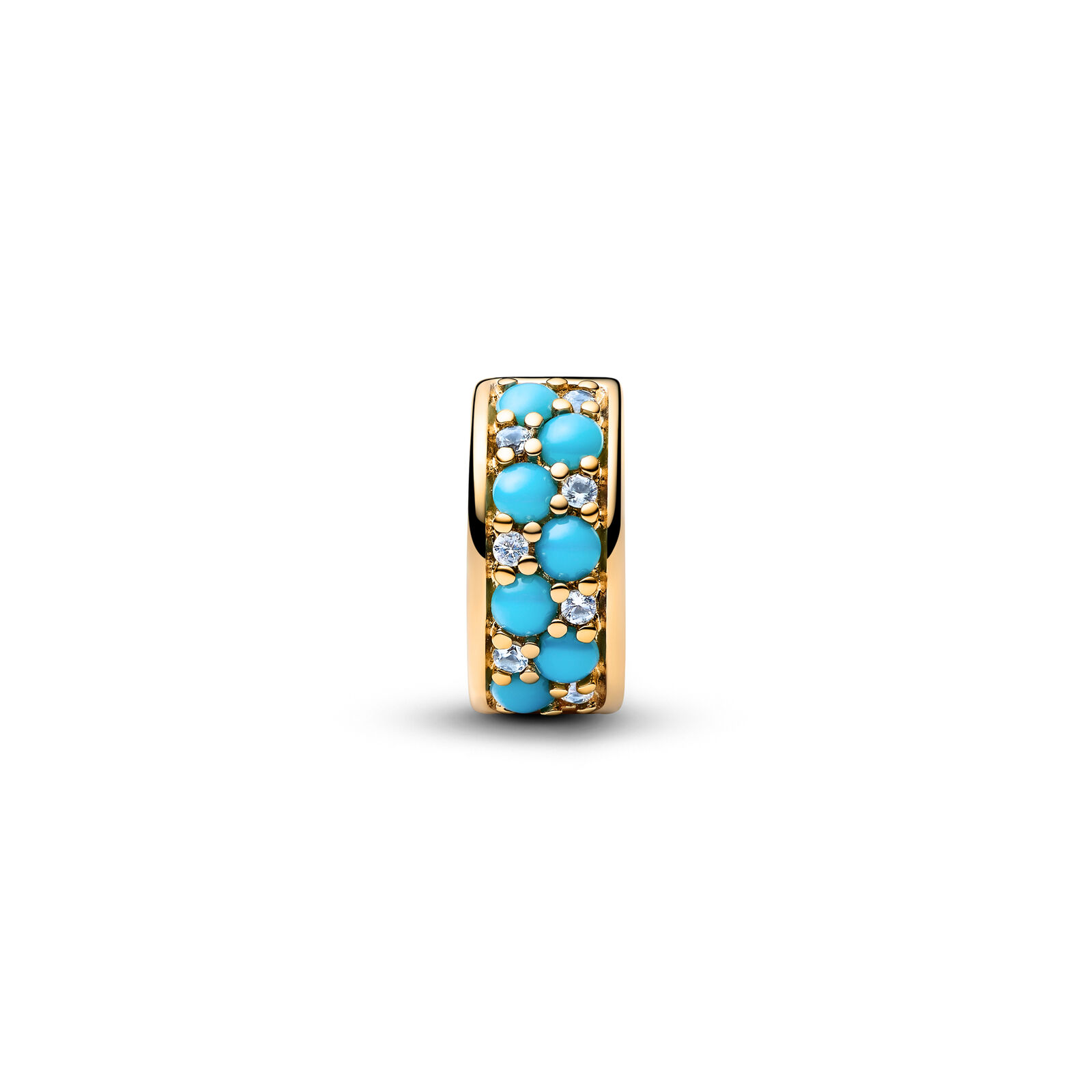 Pandora Moments 14K  Gold Plated Aqua Blue Clip Charm