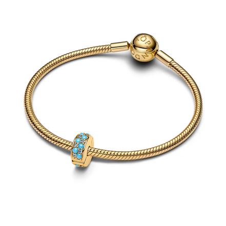 Pandora Moments 14K  Gold Plated Aqua Blue Clip Charm