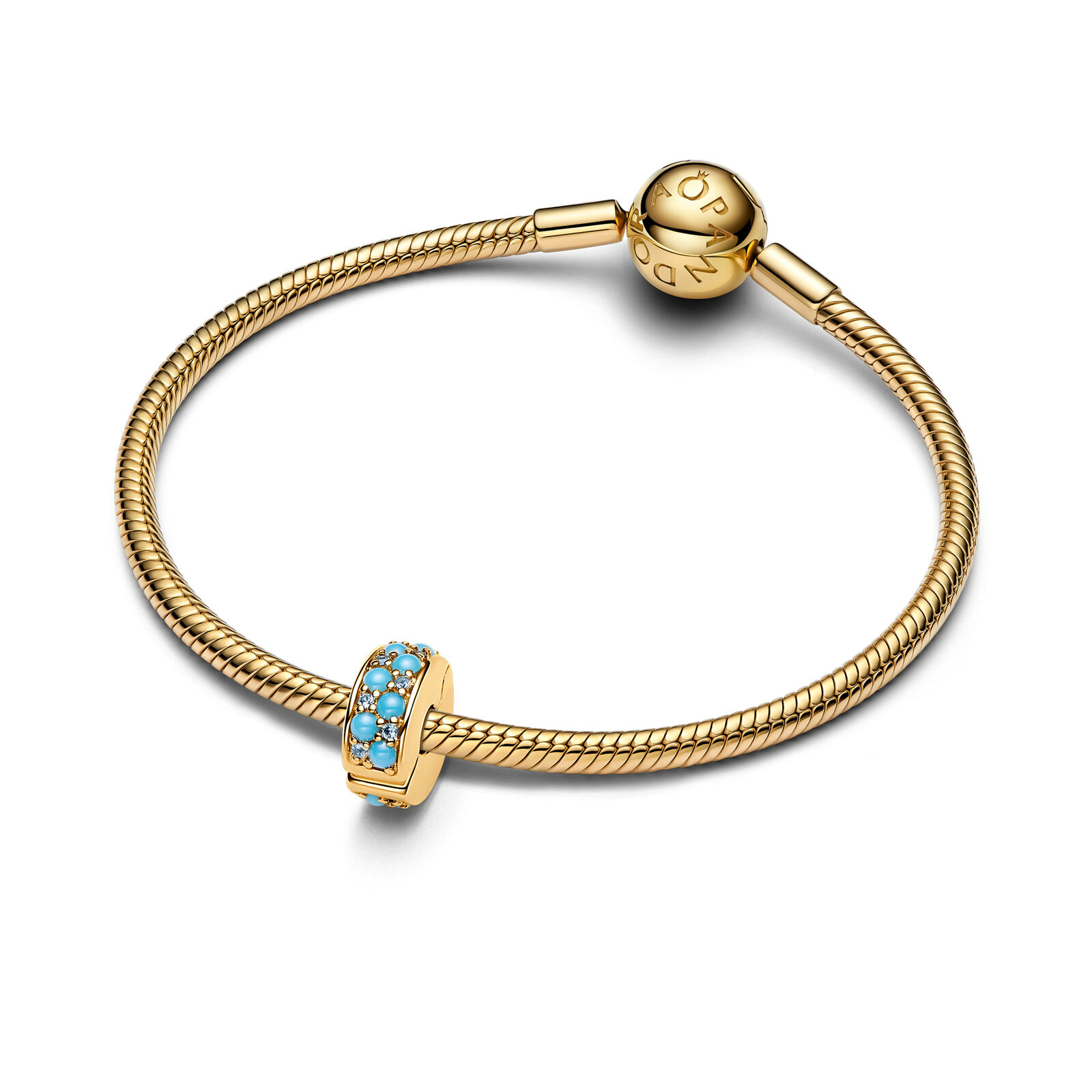 Pandora Moments 14K  Gold Plated Aqua Blue Clip Charm