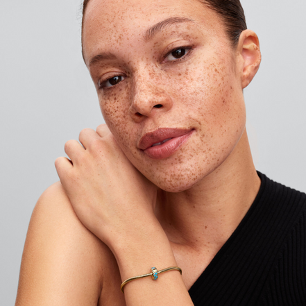 Pandora Moments 14K  Gold Plated Aqua Blue Clip Charm